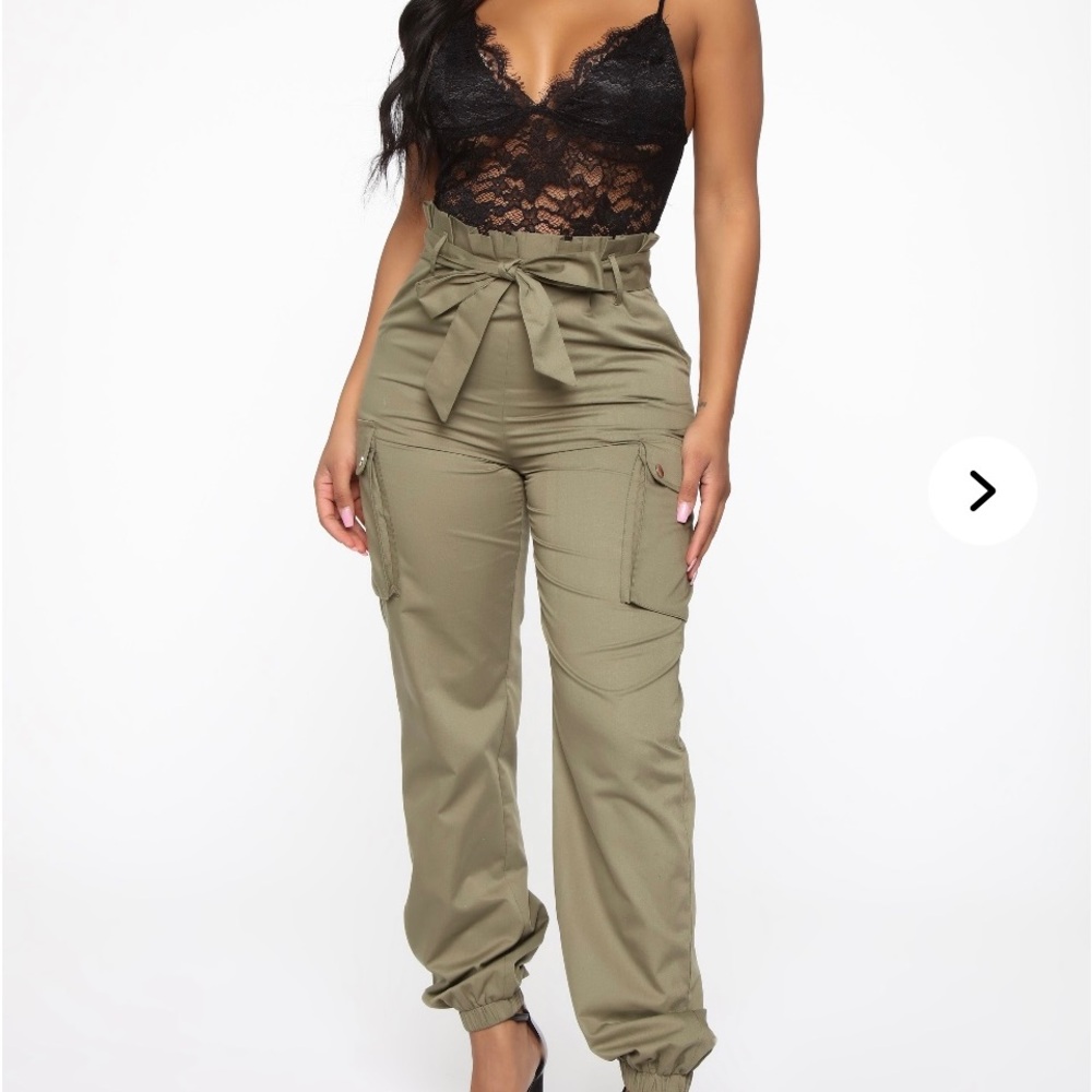 Olive Green Paperbag Waist Cargo Pants